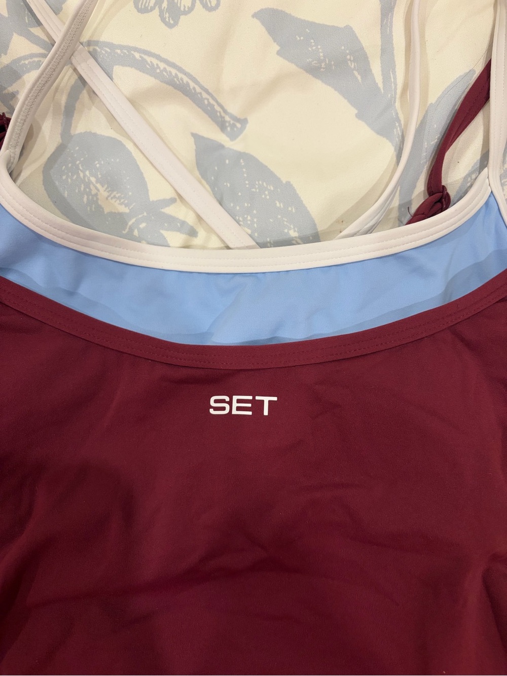 Set Active Maroon and Baby Blue Layered Tank and Biker Short Set Summer 2026 - Picture 2 of 4